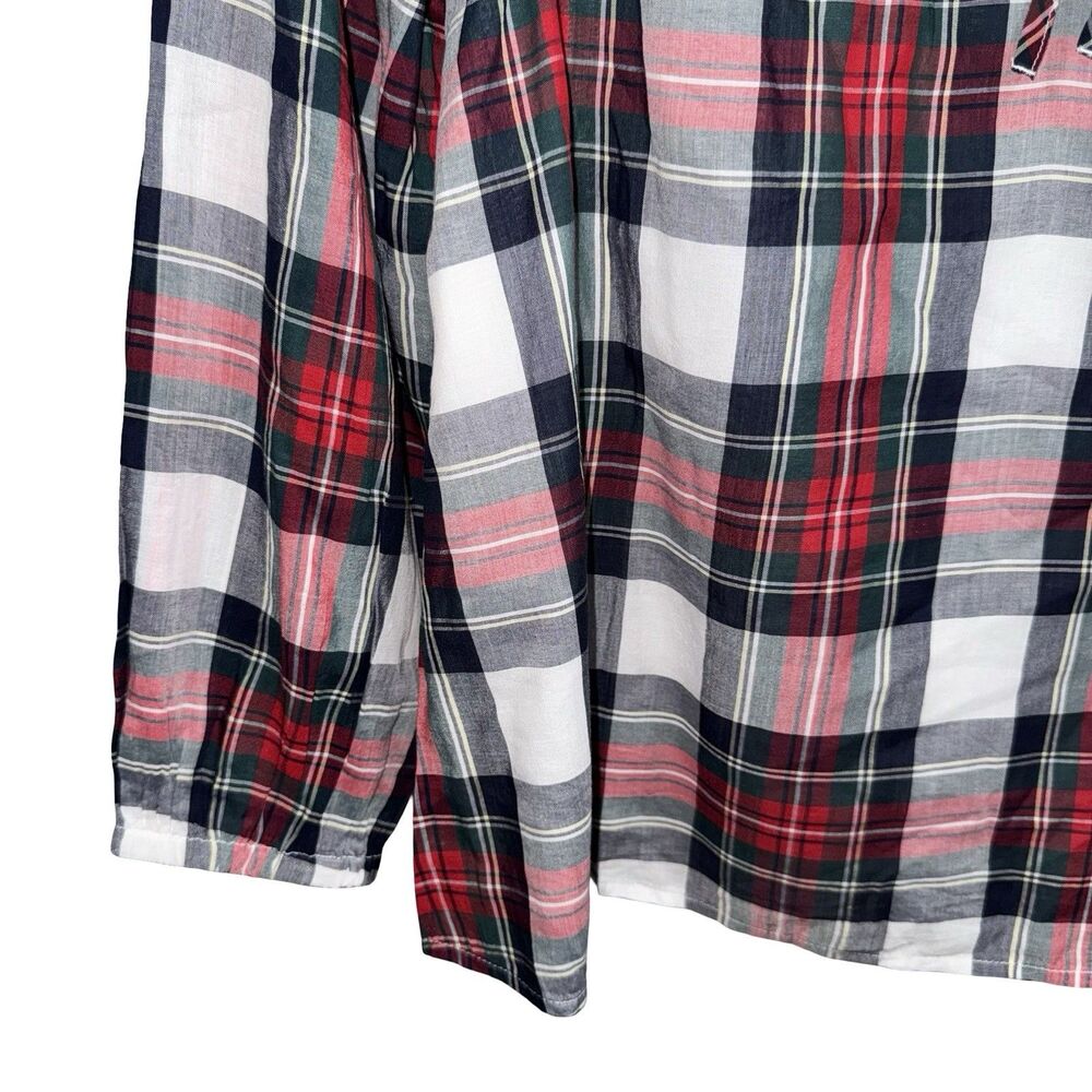 Vineyard Vines Blackwatch Ruffle Popover Woven Plaid Top Size XS NWT Red Blue - Picture 2 of 12